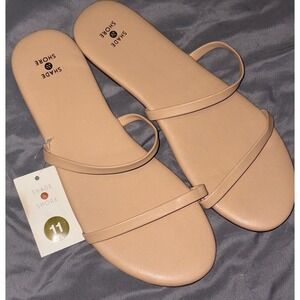 NEW Shade & Shore Women's‎ Indi Beige Faux Leather Slide Sandals, Size 11